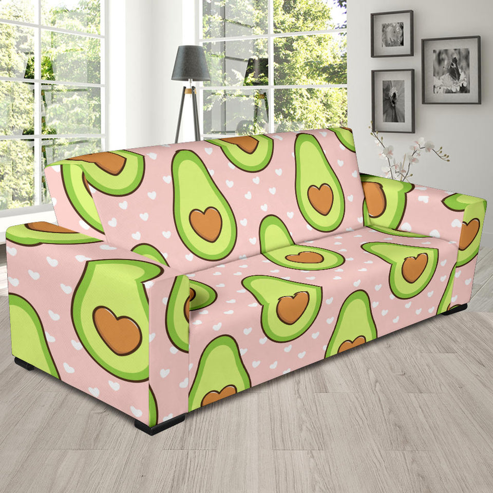 Avocado Heart Pink Background Sofa Slipcover