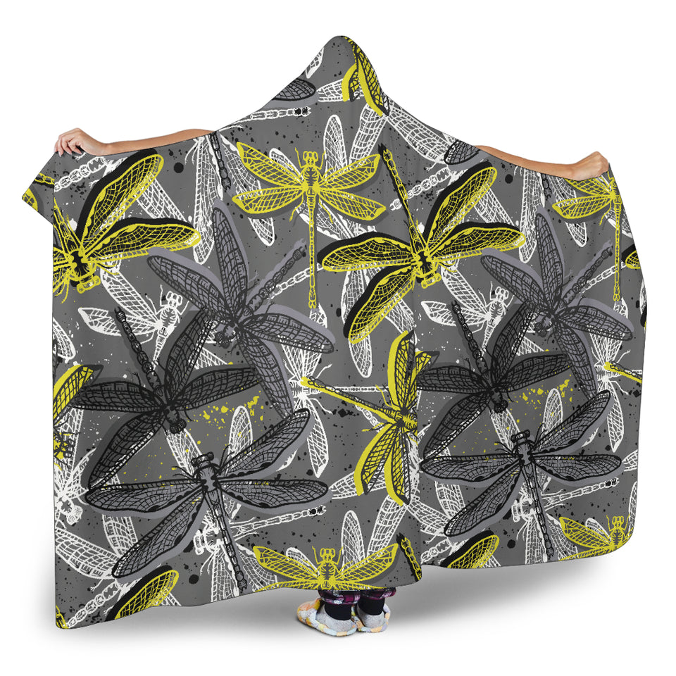 Hand Drawn Dragonfly Pattern Hooded Blanket