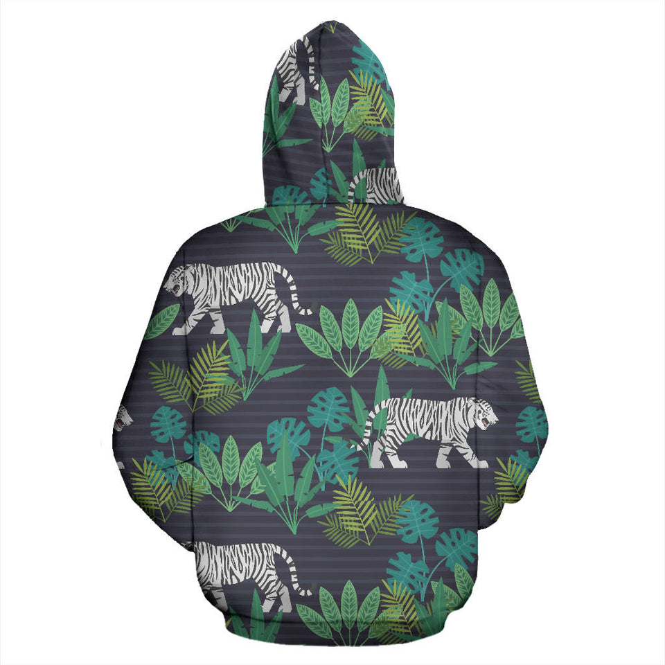 White Bengal Tigers Tropical Plant Men Women Pullover Hoodie