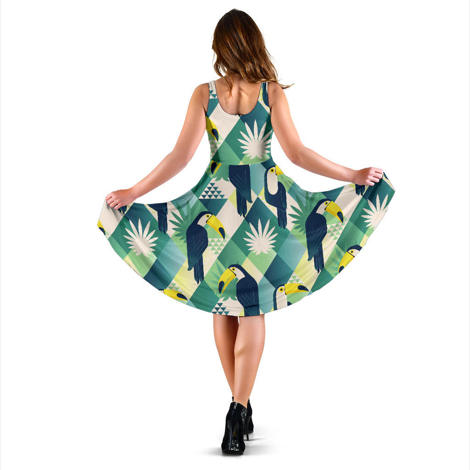 Toucan Tropical Leaves Design Pattern Sleeveless Midi Dress
