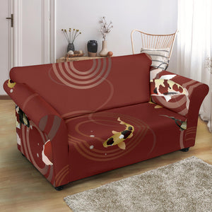 Koi Fish Carp Fish Red Background Loveseat Couch Slipcover