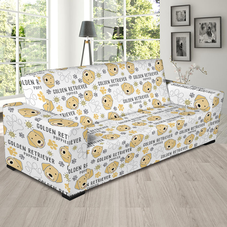 Golden Retriever Pattern Print Design 04 Sofa Slipcover