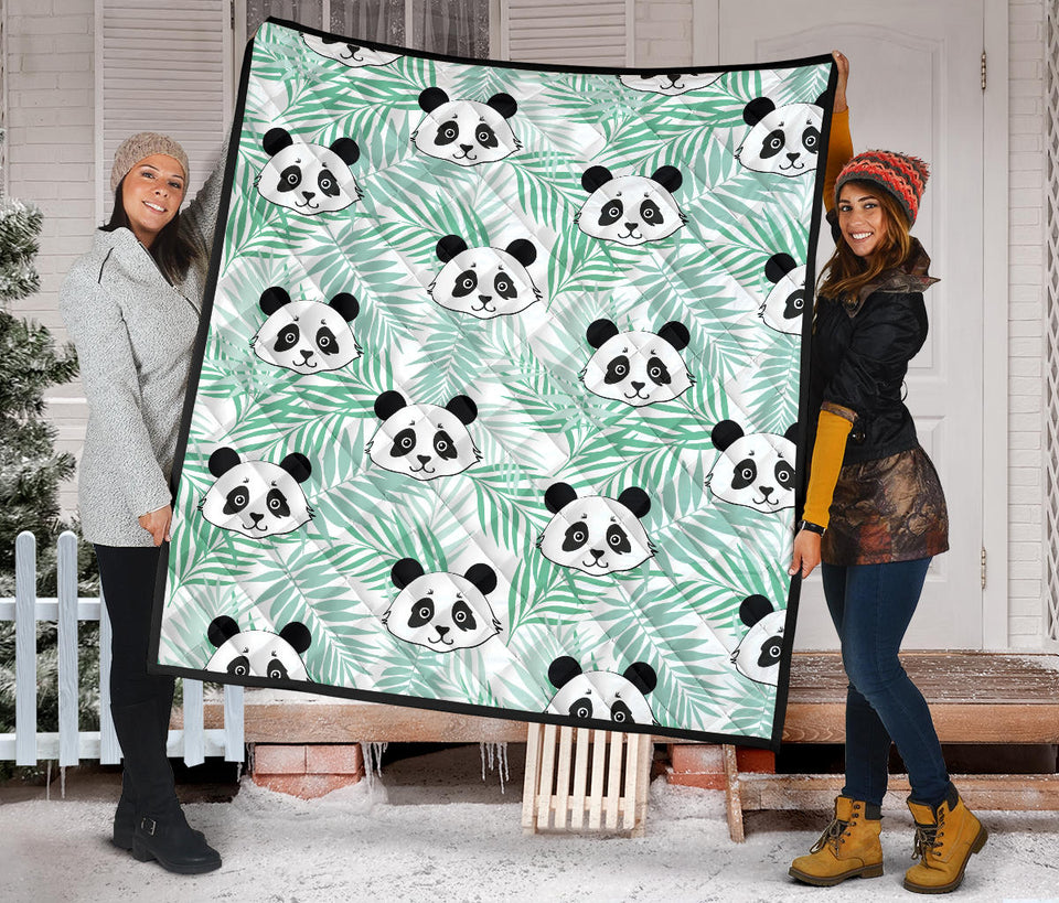 Panda Pattern Tropical Leaves Background Premium Quilt
