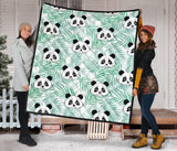 Panda Pattern Tropical Leaves Background Premium Quilt