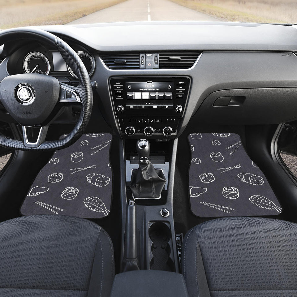Sushi Pattern Black Background Front And Back Car Mats