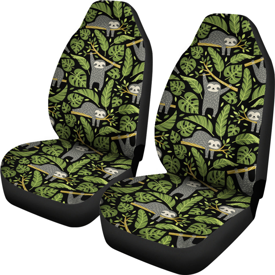 Cute Sloths Tropical Palm Leaves Black Background  Universal Fit Car Seat Covers