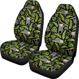 Cute Sloths Tropical Palm Leaves Black Background  Universal Fit Car Seat Covers