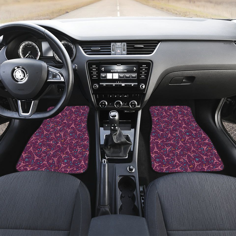 Eiffel Tower Heart Pattern Print Design 04 Front Car Mats