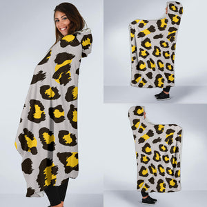 Gray Leopard Print Pattern Hooded Blanket
