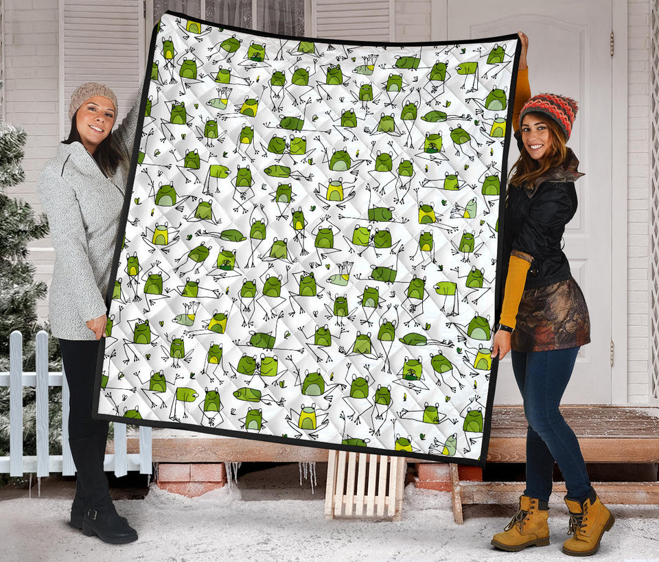Sketch Funny Frog Pattern Premium Quilt