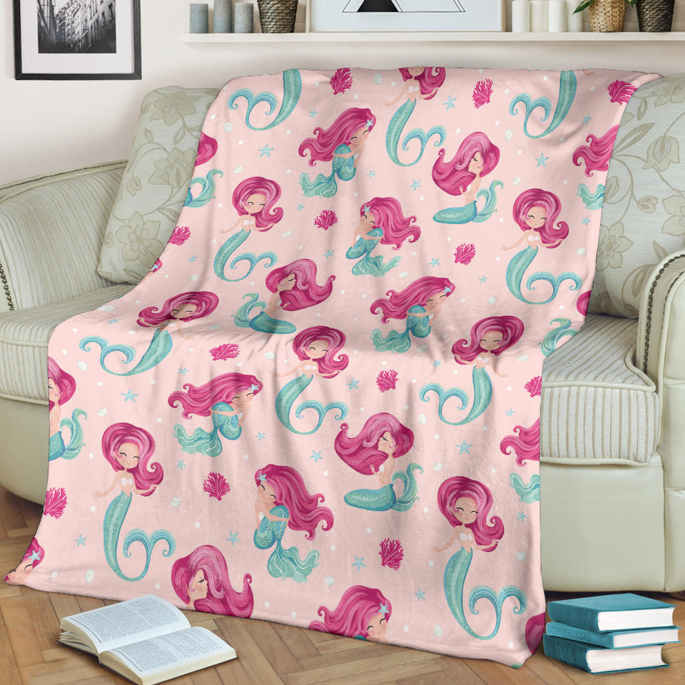 Cute Little Mermaid Pattern Premium Blanket