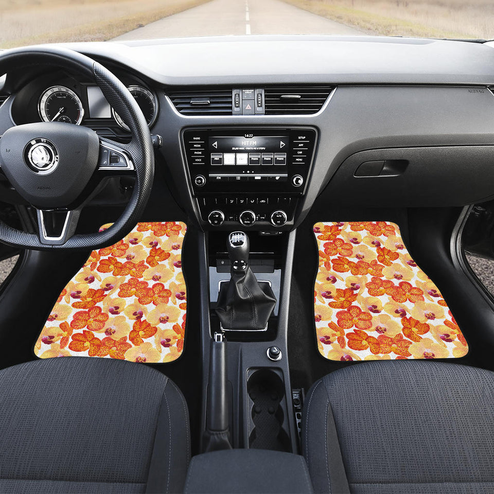 Orange Yellow Orchid Flower Pattern Background Front Car Mats