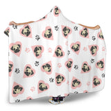 Cute Pugs Pink Heart Paw Pattern Hooded Blanket