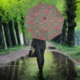 Red Gold Sakura Cherry Blossom Gray Background Umbrella