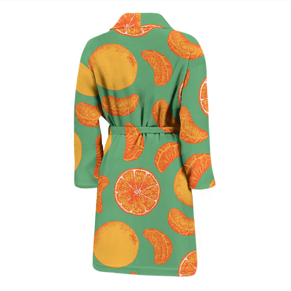 Orange Fruit Pattern Green Background Men'S Bathrobe