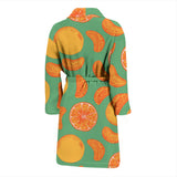 Orange Fruit Pattern Green Background Men'S Bathrobe