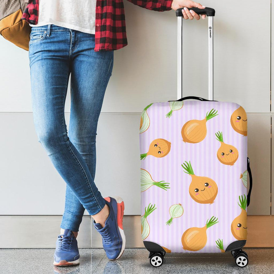 Cute Onions Smiling Faces Purple Background Cabin Suitcases Luggages