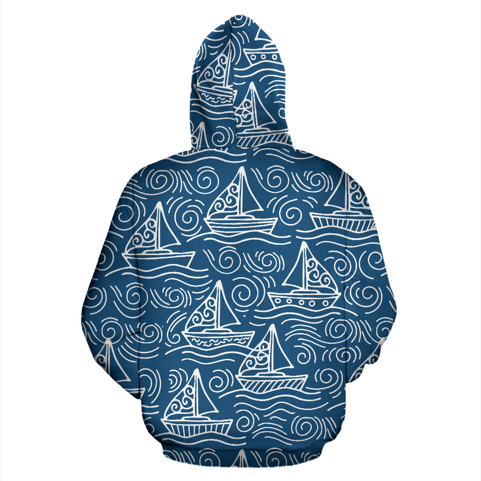 Hand Drawn Sailboat Pattern Zip Up Hoodie