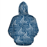 Hand Drawn Sailboat Pattern Zip Up Hoodie