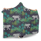 White Bengal Tigers Tropical Plant Hooded Blanket