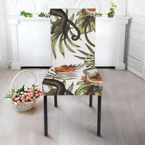 Monkey Red Hibiscus Flower Palm Leaves Floral Pattern Dining Chair Slipcover