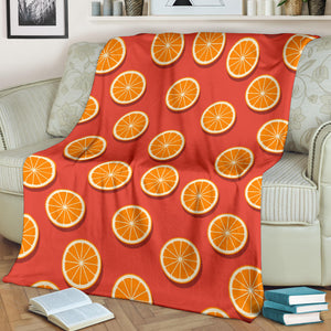 Oranges Pattern Red Background Premium Blanket