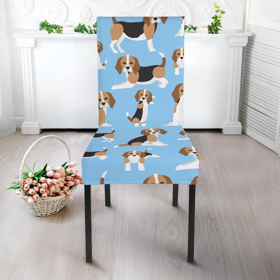 Beagle Dog Blue Background Pattern Dining Chair Slipcover