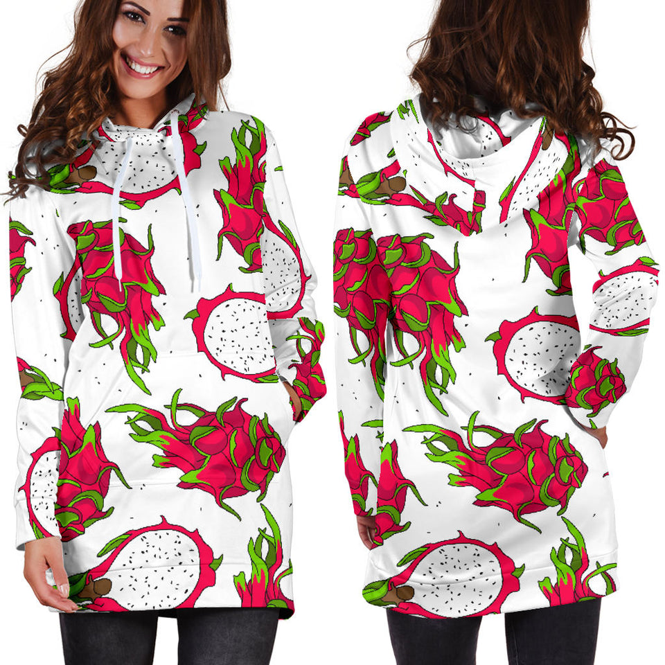 Dragon Fruits White Background Women'S Hoodie Dress