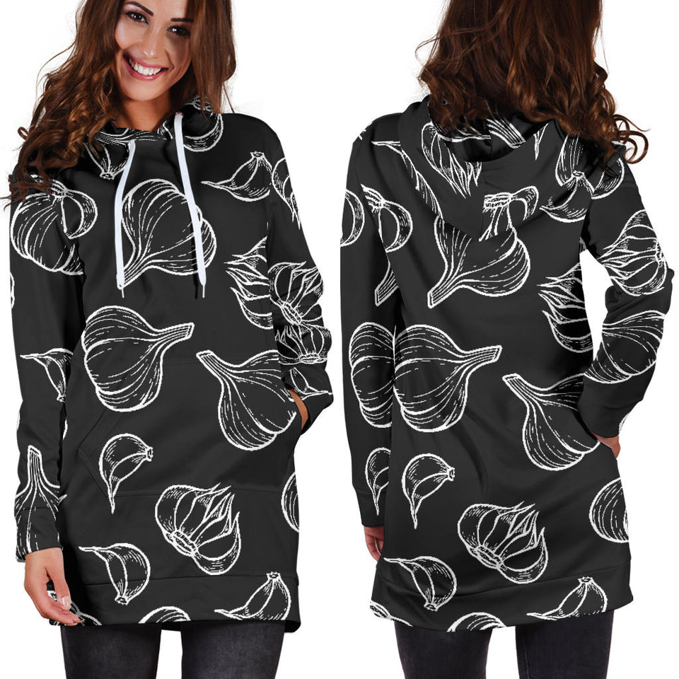 Garlic Pattern Black Background Women'S Hoodie Dress