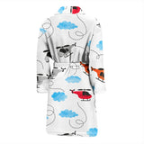 Watercolor Helicopter Cloud Pattern Men'S Bathrobe