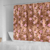 Pink Sakura Cherry Blossom Drak Brown Background Shower Curtain Fulfilled In US