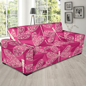 Beautiful Dragonfly Pink Background Sofa Slipcover