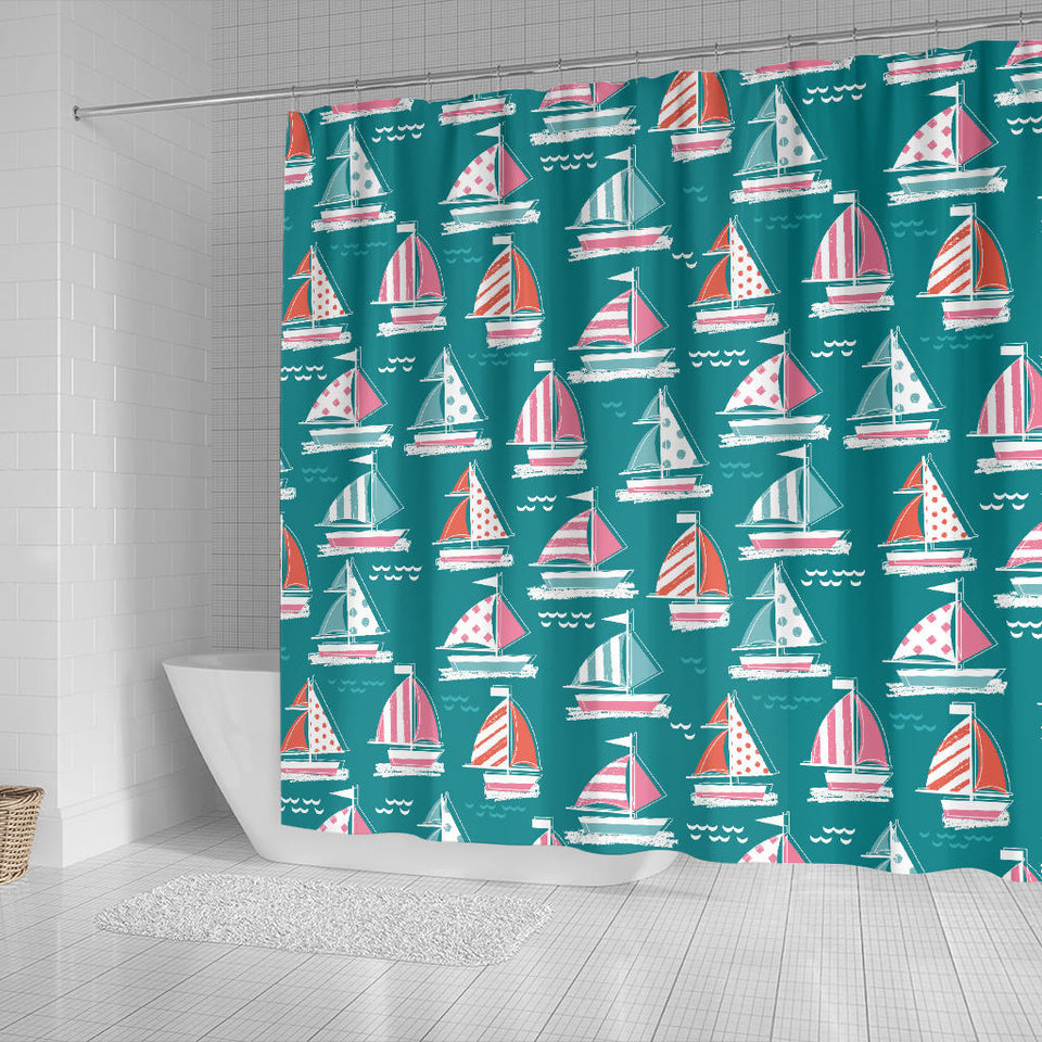 Cute Sailboat Pattern Shower Curtain Fulfilled In US