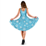 Snowflake Pattern Blue Background Sleeveless Midi Dress