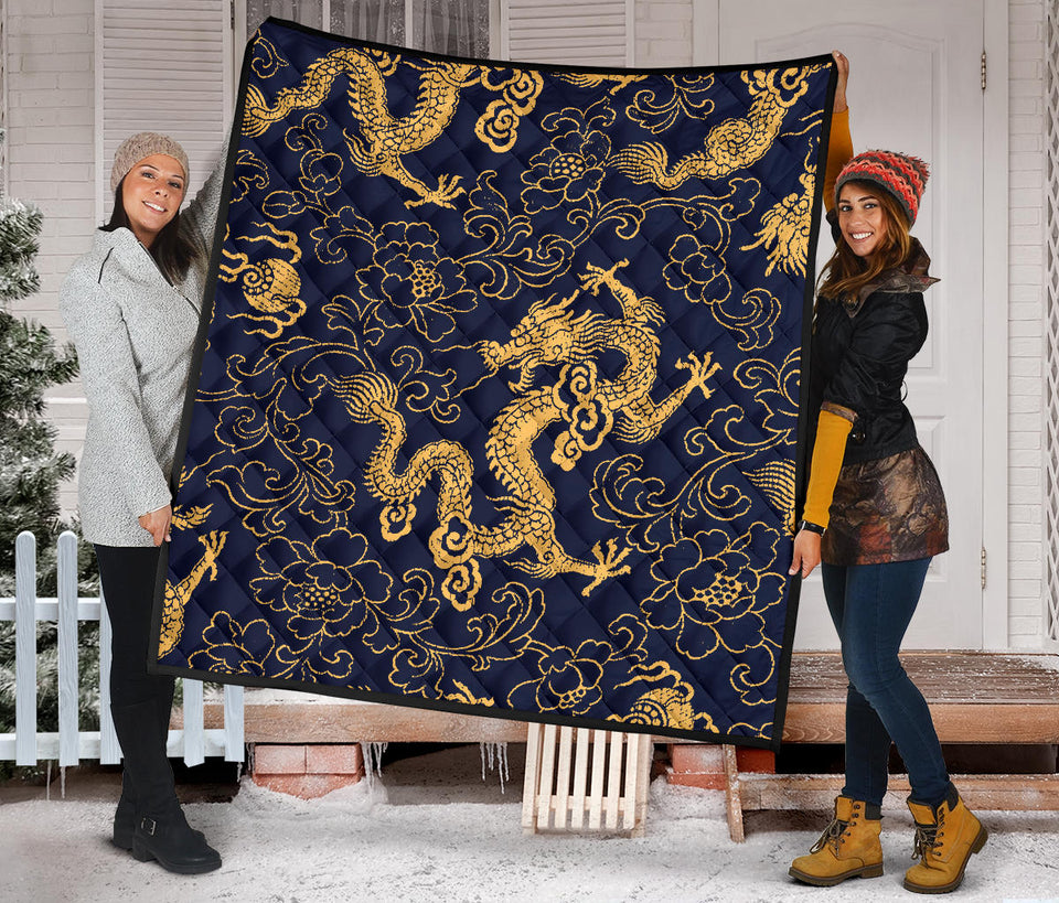 Gold Dragon Pattern Premium Quilt