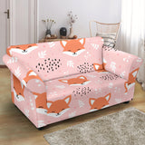 Cute Fox Pattern Pink Background Loveseat Couch Slipcover