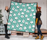 Cute Sheep Green Background Premium Quilt