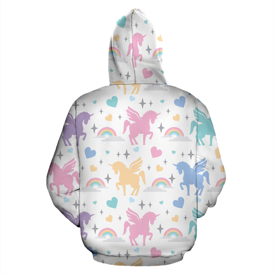 Colorful Unicorn Rainbow Heart Pattern Zip Up Hoodie