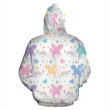 Colorful Unicorn Rainbow Heart Pattern Zip Up Hoodie