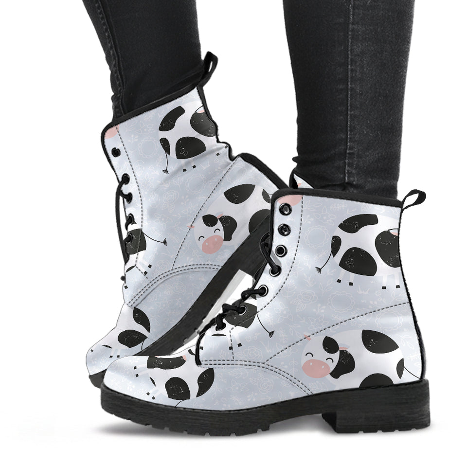 Cute Cows Pattern Leather Boots