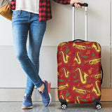 Saxophone Cornet Pattern Red Background Cabin Suitcases Luggages