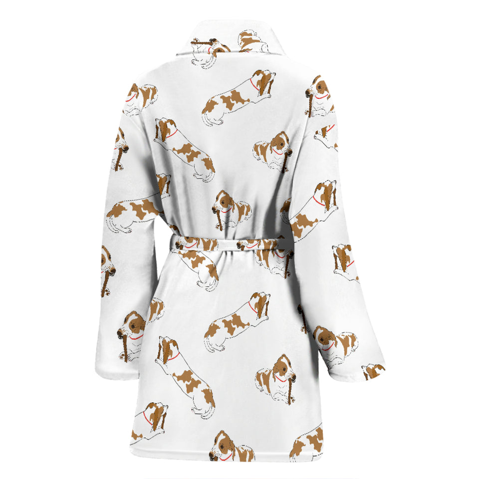 Jack Russel Pattern Print Design 04 Women's Bathrobe