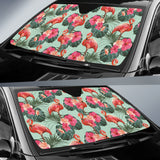 Beautiful Flamingo Tropical Palm Leaves Hibiscus Pateern Background Car Sun Shade