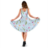Watercolor Tulips Pattern Sleeveless Midi Dress