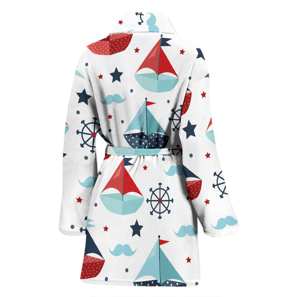 Cute Color Paper Sailboat Pattern Women'S Bathrobe