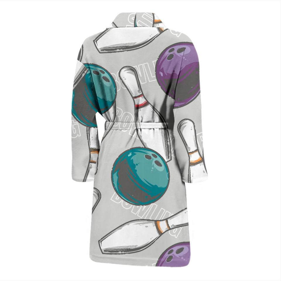 Bowling Ball And Pin Gray Background Men'S Bathrobe