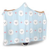 White Cute Pomeranian Pattern Hooded Blanket
