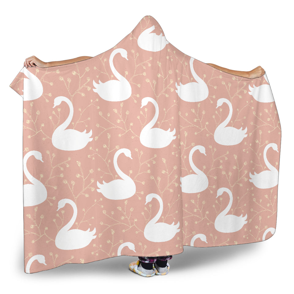 Swan Flower Light Pink Background Hooded Blanket
