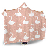 Swan Flower Light Pink Background Hooded Blanket