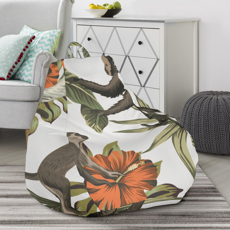 Monkey Red Hibiscus Flower Palm Leaves Floral Pattern Bean Bag Cover